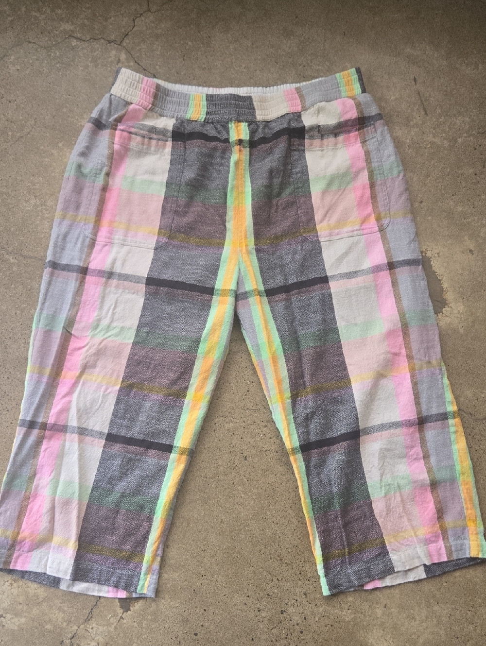 Ace & Jig Pastel Plaid Straight Leg Pants in Pink, Yellow, Green, Gray